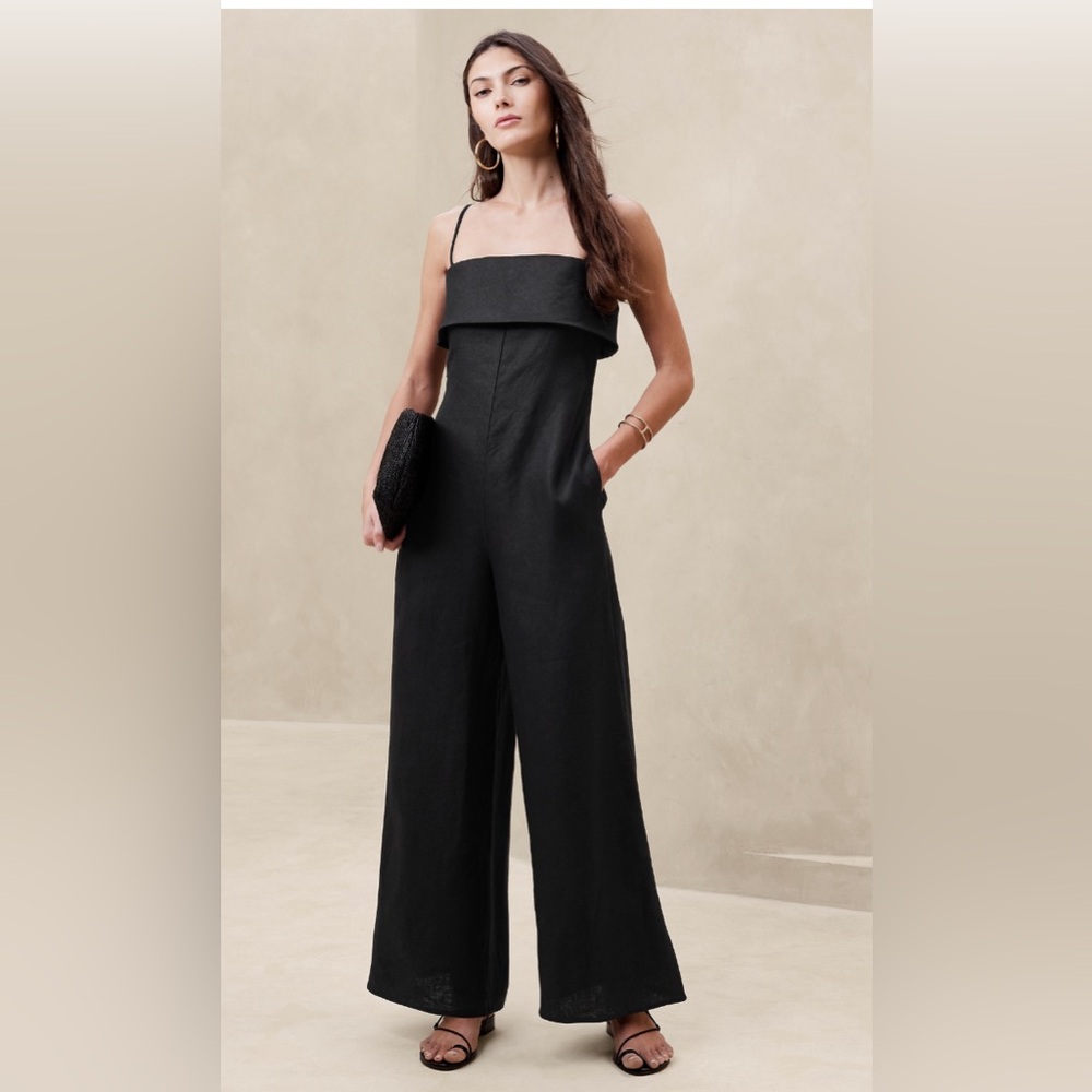 Banana Republic Black Strapless Wide-Leg Jumpsuit